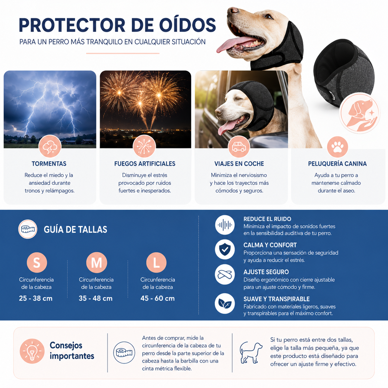 protector para mascotas de ruidos polvo y agua